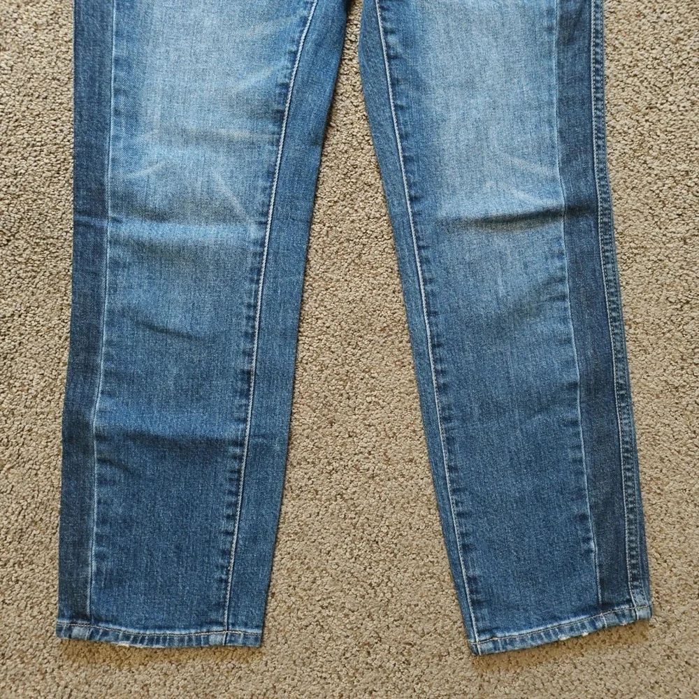 J.Crew Womens Tuxedo Stripe Distressed High Rise Straight Leg Jeans Blue Size 27